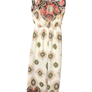 TRAC Womens Jumpsuit Playsuit S Multicolor Paisley Strapless Wide Leg Boho